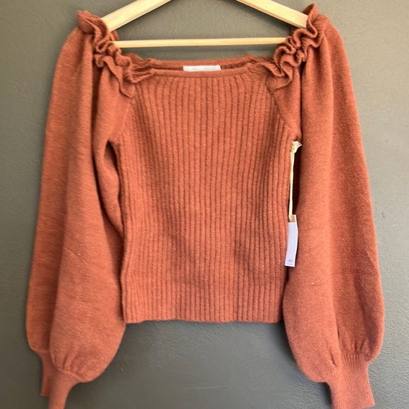 Lucca Brown Balloon Sleeve Ruffle Sweater - Picture 1 of 7